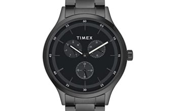 TIMEX Analog Watch for Man with Black Round Dial & Black Stainless Steel Bracelet Band Water Resistant Men’s Wrist Watches – TWHG03SMU17