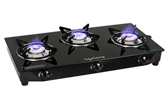 Lifelong 3 Burner Gas Stove Top for Kitchen – Manual Ignition Cooktop Modern Glass Stove for Modular Kitchen, ISI Certified & Compatible with LPG – 1 Year Manufacturer’s (Black, LLGS18)