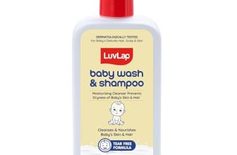 LuvLap Baby Wash & Shampoo -600ml, Milky Soft Head to Toe Wash With Oatmeal & Shea Butter, Paraben Free, Tear Free, Rich Moisturised Skin & Soft Hair, 2 in 1 Baby Body Wash, Dermatologically Tested