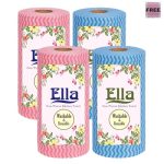 Ella Kitchen Tissue Towel Roll Napkins I Reusable Non Woven Eco Friendly I Pack of 4 I 80 Pulls Per Roll I 320 Sheets Total I Free Check Duster Cloth