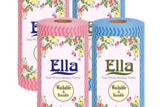 Ella Kitchen Tissue Towel Roll Napkins I Reusable Non Woven Eco Friendly I Pack of 4 I 80 Pulls Per Roll I 320 Sheets Total I Free Check Duster Cloth