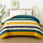 BSB HOME 2nd Gen 220 GSM Microfiber Reversible AC Comforter/Blanket for Winter/Quilt/Duvets for King Size Double Bed (220 X 230 cm, Striped Printed- Mustard Yellow and Green)