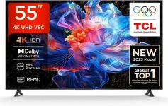 TCL 138 cm (55 inch) Ultra HD (4K) LED Smart Google TV with MEMC | Dolby Vision-Atmos | HVA Panel & Metallic Bezel-Less(55V6C)