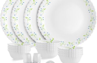 cello Pack of 22 Opalware Tropical Lagoon |Crockery Set | Dinner Set(Green, White, Microwave Safe)
