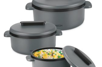 Milton Micronova Jr. Gift Set Inner Stainless Steel Casserole, Set of 3 (380 ml, 775 ml, 1345 ml), Grey, BPA Free, Food Grade, Hot and Cold, Microwaverable Steel, Dishwasher Safe, Chapati, Roti