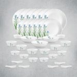 La Opala Opal Glass Crockery | for Family of 6 | Dinner Set 35 pcs Blue Florets | Plates & Bowls for Dining | Microwave Safe | 100% Vegetarian | Extra Strong | Extra Light & White
