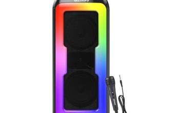 GIZMORE MS530 Play 30W with Karaoke Wired Mic BT Speaker|6HOUR Play Time|Loud & Clear Stereo Sound|Vivid RGB Lights|BT/USB/SD Card Playback, Portable & Type C Fast Charging (Black)