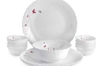 CELLO Lush Fiesta Dazzle Series Opalware Dinner Set of 13 Pieces for Family of 2 | Bone-Ash Free & Leadfree Opal Glass, Microwave & Dishwasher Safe, Plates & Bowls Crockery Set for Dining & Gifting