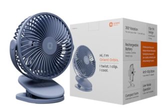 Orient Electric Orbis Rechargeable Personal Fan | 360° Rotation | 1800 mAh Battery | 4 Speed Modes with Timer | Quiet Operation | USB Type-C Charging | Clip-On Mini Fan | Dusk Blue