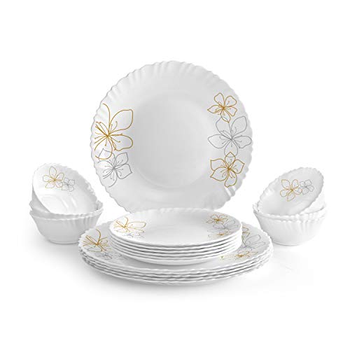 Larah by Borosil Nargis Fluted Series Opalware Dinner Set | 40 Pieces for Family of 6 | Microwave & Dishwasher Safe | Bone-Ash Free | Crockery Set for Dining & Gifting | Plates & Bowls | White