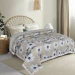 VAS COLLECTIONS Ultrasonic Quilted AC Blanket | 280 TC Super Soft All-Season Comforter | Lightweight King Size Bedcover/Rajaai/Bedspread for Double Bed (220 x 230 cm, White, Yellow & Blue)