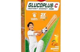 Dabur Glucoplus C Instant Powder Energy Glucose (Mango Flavour) – 1kg | Replenishes Energy with 6 Added Vitamins and Minerals | 20% More Glucose In Every Sip | Vitamin C and Zinc Helps Boost Immunity | Calcium, Phosphorus and Vitamin K Support Bone Health