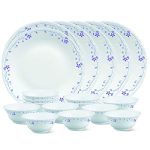 Larah by Borosil Glass FloraThali Set (White) – 18 Pieces