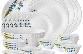 Larah by BOROSIL Fluted Series Lavender Opalware Dinner Set | 27 Piece for Family of 6 | Microwave & Dishwasher Safe | Bone-Ash Free | Crockery Set for Dining & Gifting | Plates & Bowls | White