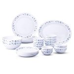 Larah by Borosil – Moon Series, Skyleaf 27 Pieces Opalware Dinner Set, White