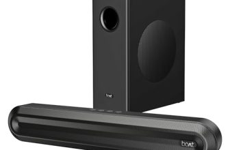 boAt Aavante 2.1 300, 40W Signature Sound, 2.1 CH w/Wired Subwoofer, Multiple Ports, EQ Modes, Remote Control, Bluetooth Sound bar, Home Theatre Soundbar Speaker (Premium Black)