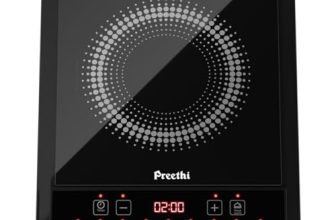 Preethi Indicook IC124 Induction Cooktop, 2100-Watt Electric Stove with Soft Touch Buttons and Crystal Glass (Black)