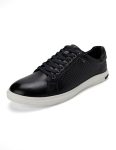 Mens Navy Blue Solid Lace Up Genuine Leather Casual Sneaker
