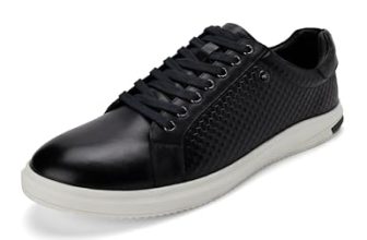 Mens Navy Blue Solid Lace Up Genuine Leather Casual Sneaker