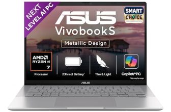 ASUS Vivobook S14,Smartchoice,AMD Ryzen AI 7 350,16GB RAM,1TB SSD,OLED, 14″,Windows 11, Office24, M365 Basic (1Yr)*,Cool Silver,1.4Kg,M3407KA-SF048WS,50Tops,Metallic Design,Next-Gen AI Laptop,Copilot+