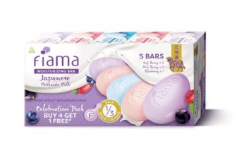 Fiama Skin Barrier Strengthening Moisturizing Soap Bar 125gx5, Japanese Hokkaido Milk Celebration Pack of 5, Non-Sticky Soft Skin | 1/3rd Moisturizers | Blueberry, Goji Berry & Acai Berry Combo pack