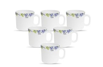 La Opala Diva, Pearl Collection Opal Glass Crockery | Coffee Mug Regular, Set of 6 | Lively Hues, 190 ml | for Tea & Coffee | Microwave Safe | 100% Vegetarian | Extra Strong | Super Light & White
