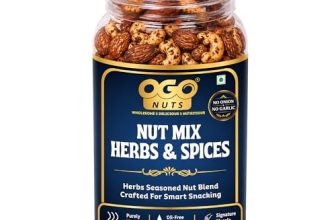 OgoNuts Herbs & Spices Nut Mix, 200g | Hot Air Roasted Almonds and Cashews | Aromatic Herb & Spice Seasoning | No Onion No Garlic | Oil-Free Roasted Gourmet Nut Snack for Tea Time, Travel & Office