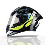 TVS Racing Titan Series Full Face Helmet for Men | Premium Bike Helmets with ABS Shell, UV Paint | Quick Release System | Aerodynamic Design | DOT & ISI Certified (Blue & Yellow, L)