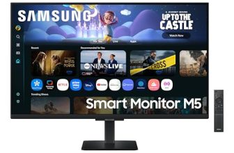 Samsung 32″ (80cm) M5 Smart Monitor with Smart TV Experience|FHD 1920 x 1080|Screen Mirroring TV Plus|Speakers|Adaptive Sound|Wi-Fi|HDMI|Bluetooth|LS32FM500EWXXL|Black