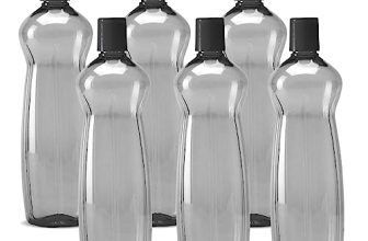 MILTON Pacific Pack of 6 Water Bottles, 1 Litre Each, Reusable Plastic Fridge Bottle Set, BPA Free and Leak Proof Bottles for Travel, Work, Grey