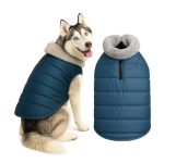 The Pets Company Dog Winter Coat Jacket, Cloth, Windproof, Waterproof, Light Weight, Washable, Ultra Warm Thick Fleece Lined Dog Vest for Cold Weather Protection, (Navy, Medium – Large – 22 Inch)