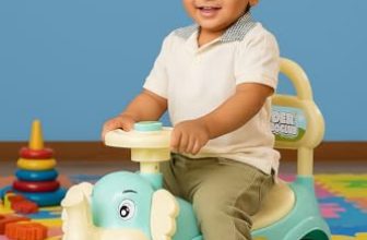 Amazon Brand – Jam & Honey Elephant Car | Ride On for Kids 2 Years+ | Push Car with Backrest | Under Seat Storage | Without Handle | Sea Green
