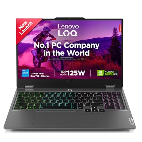 Lenovo LOQ 2024, Intel Core i5-13450HX, 13th Gen, NVIDIA RTX 4050-6GB, 16GB RAM, 512GB SSD, FHD 144Hz, 15.6″/39.6cm, Windows 11, Office Home 2024, Grey, 2.4Kg, 83DV018JIN, 1Yr ADP Free Gaming Laptop