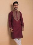Tibra Collection Men Embroidered Straight Kurta(Maroon, Beige)
