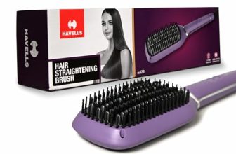 Havells Keratin Infused Hair Straightener Brush With Temperature Control For All Hair Types | 50 Watts | 2 Years Guarantee | Stunning Purple | Hs4201