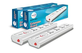 Wipro 4 Way Universal Socket Extension Board with Single Switch | 2 Meter Long Cord | Child Safety | Auto Cutoff | Fire Resistant | Multiplug Socket for Home, Office | Pack of 2 (White)