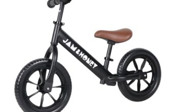 Amazon Brand – Jam & Honey 12T Balance Bike for Kids | Adjustable Handlebar & Seat | Anti-Puncture Wheels | Max Weight 25 Kg | 2+ Years | Black