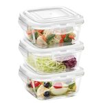 Borosil Klip n Store (800 ml x 3) Square Glass Food Storage Container Set with Air Tight Lid | Borosilicate Glass Container for Lunchbox | Microwave & Dishwasher Safe | Transparent