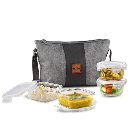 Borosil Klip n Store (800 ml x 3) Square Glass Food Storage Container Set with Air Tight Lid | Borosilicate Glass Container for Lunchbox | Microwave & Dishwasher Safe | Transparent