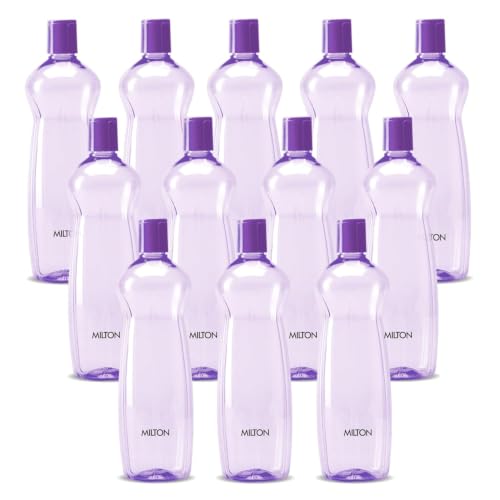 MILTON Pacific 1000 Water Bottle 1 Litre each, set of 12, Purple I PET Food Grade I BPA Free, Leak Proof I Wide Mouth, Easy To Clean I Fridge Bottles for Home, Office, Gym