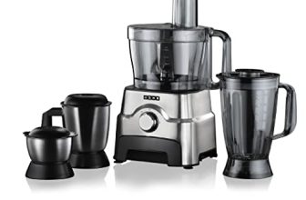 Usha FP 3811 Food Processor 1000 Watts Copper Motor with 13 Accessories(Premium SS Finish), Black and Steel