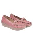 Shoetopia Upper Metalic Buckle Detailed Peach Loafers for Girls-EU36