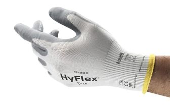 HYFLEX 11-800 Professional Work Gloves, Abrasion Resistant Nitrile Coating With Firm Grip, Multipurpose Protection Gloves, Mechanical And Industrial Safety, White, Size L (12 Pairs)
