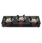 Pigeon Ignia 3 Burner Gas Stove | Brass Burner | Easy Cleaning | Toughened Glass | 2 year Warranty