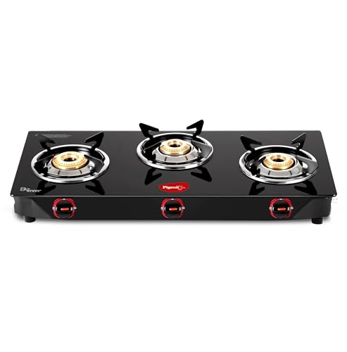 Pigeon Ignia 2 Burner Gas Stove | Brass Burner | Easy Cleaning | Toughened Glass | 2 year Warranty