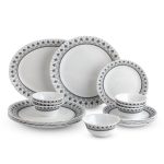 CELLO Damask Imperial Plus Series Opalware Dinner Set of 19 Pieces For Family of 6 | Bone-Ash Free & Leadfree Opal Glass Microwave & Dishwasher Safe Crockery Plates & Bowls Set For Daily Use & Gifting