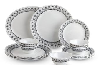 CELLO Damask Imperial Plus Series Opalware Dinner Set of 19 Pieces For Family of 6 | Bone-Ash Free & Leadfree Opal Glass Microwave & Dishwasher Safe Crockery Plates & Bowls Set For Daily Use & Gifting