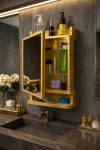 CIPLA PLAST Rich Look Bathroom Cabinet with Mirror | Storage Organiser | Strong Plastic Bathroom Shelves Wall Mounted | Bathroom Accessories| Mirror Cabinet- (Made in India) (Golden)