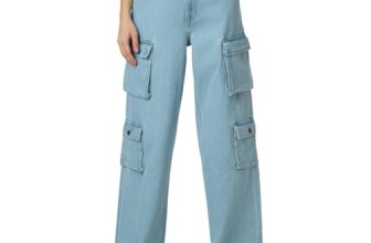 Women Blue High Waist Straight Fit Cargo Jeans