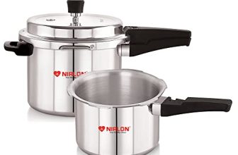 NIRLON Combo Induction Base Outer Lid Aluminium Pressure Cooker, 3 and 5 Liters with Common Lid, Silver
